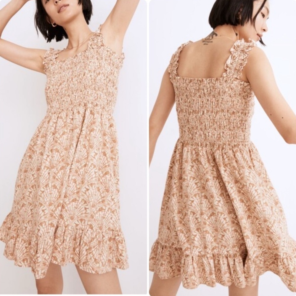 Madewell linen-blend Lucie smocked tank mini dress size medium